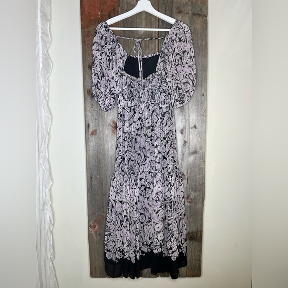 By Anthropologie Square neck Smocked Midi Dress Blank Pink Floral Chiffon XS - Picture 9 of 14